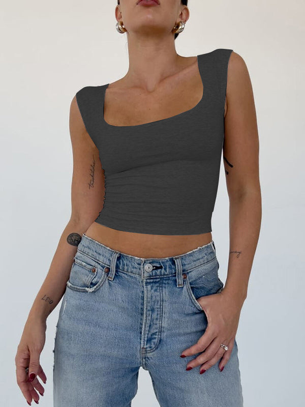 Liber Women's Summer Y2K Solid Color Square Neck Sleeveless Tank Top