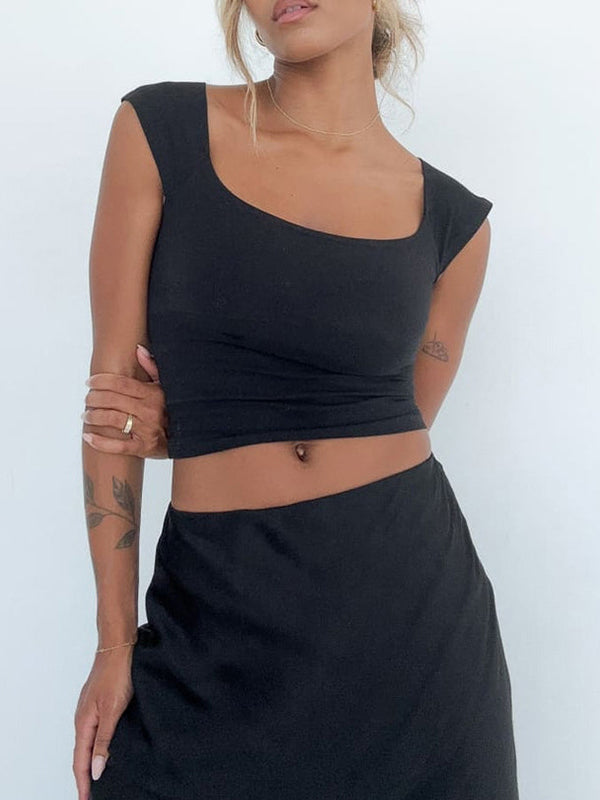 Liber Women's Summer Y2K Solid Color Square Neck Sleeveless Tank Top