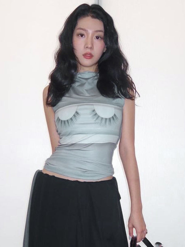 Liber Women's Summer Y2K Printed Tight Sleeveless T-shirt