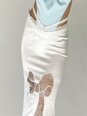 Liber Women's Summer Lace Cutout Low Waist  Skirt
