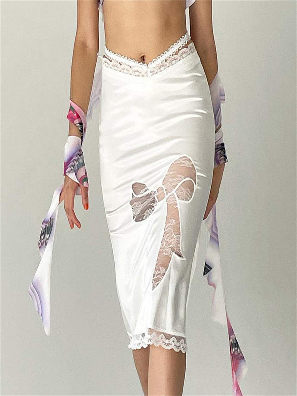 Liber Women's Summer Lace Cutout Low Waist  Skirt