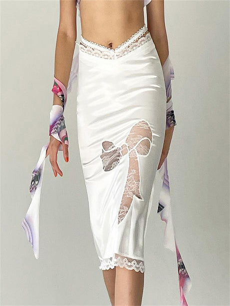 Liber Women's Summer Lace Cutout Low Waist  Skirt