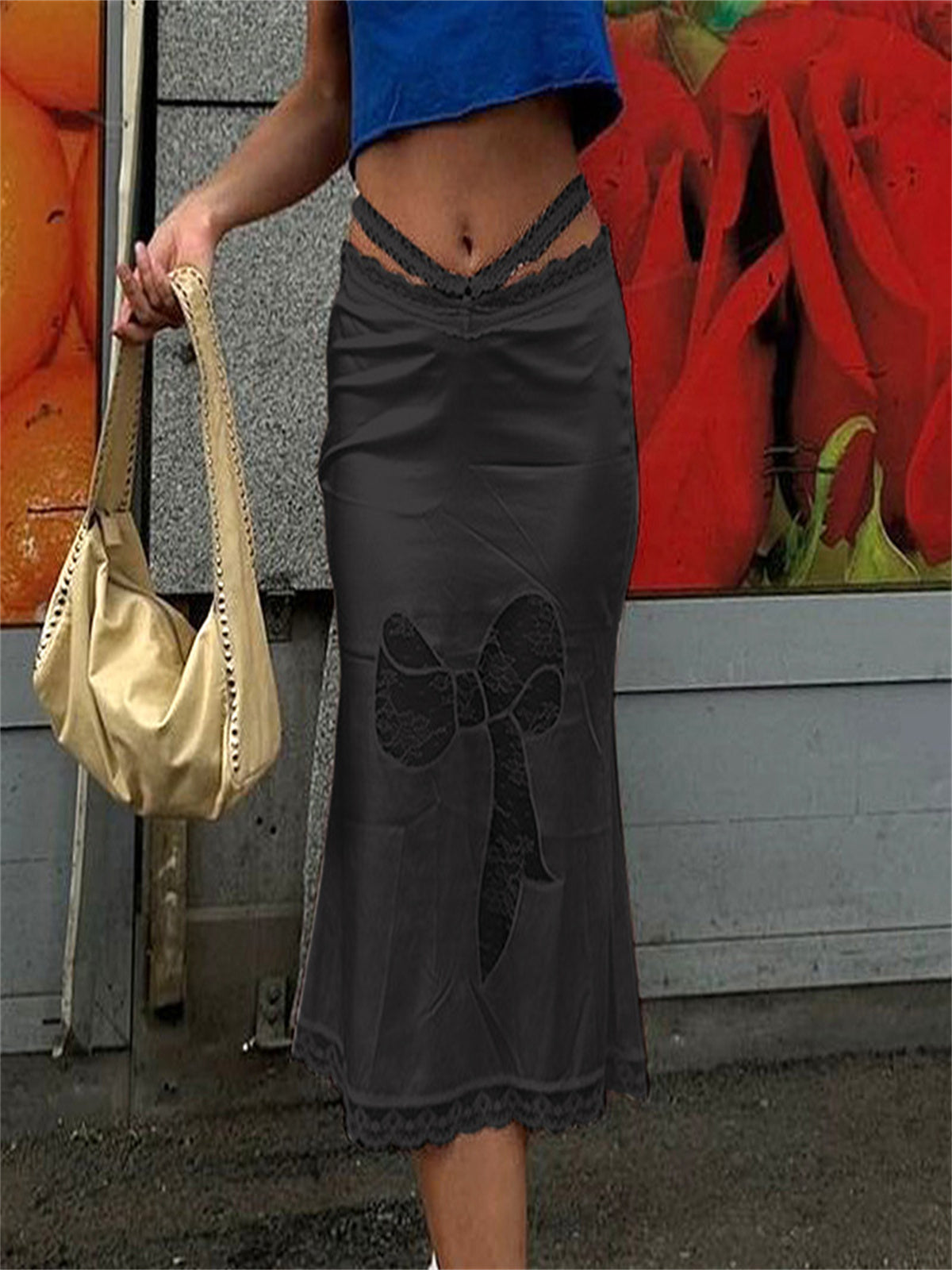Liber Women's Summer Lace Cutout Low Waist  Skirt