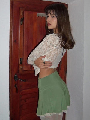 Liber Women's Summer Y2K Lace Regular Fit Skirt