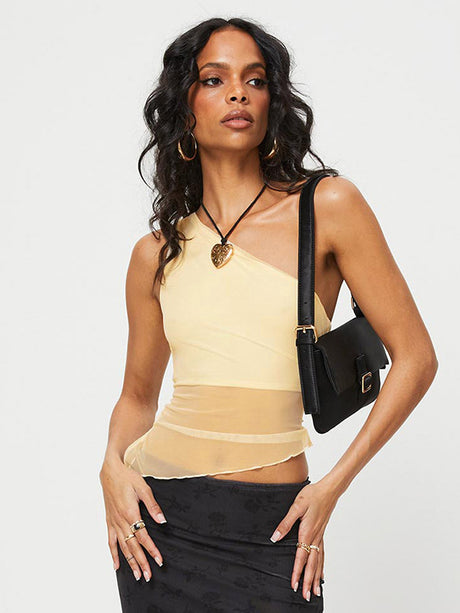 Liber Women's Summer Y2K Solid Color Slant Collar Sleeveless Tank Top