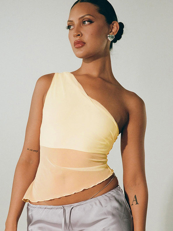 Liber Women's Summer Y2K Solid Color Slant Collar Sleeveless Tank Top