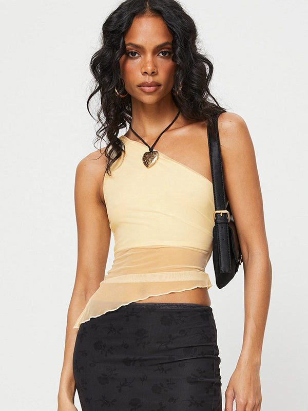 Liber Women's Summer Y2K Solid Color Slant Collar Sleeveless Tank Top