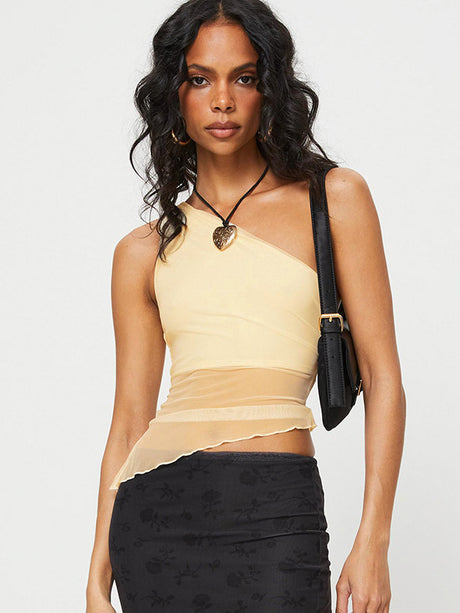Liber Women's Summer Y2K Solid Color Slant Collar Sleeveless Tank Top