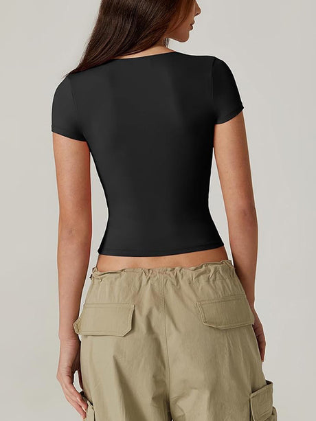 Liber Women's Summer Y2K Solid Color V-Neck Short Sleeve Tank Top
