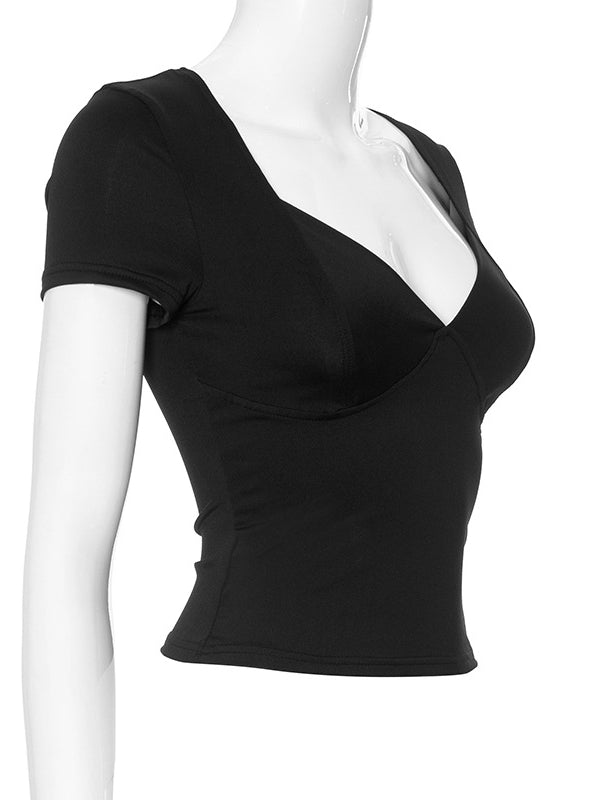 Liber Women's Summer Y2K Solid Color V-Neck Short Sleeve Tank Top