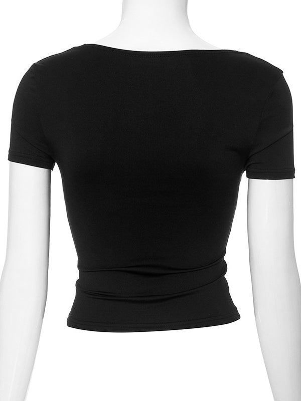 Liber Women's Summer Y2K Solid Color V-Neck Short Sleeve Tank Top