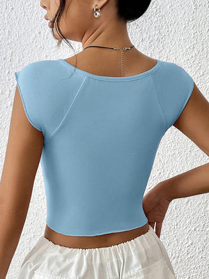 Liber Women's Summer Y2K Solid Color Short Sleeve Tank top