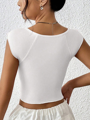 Liber Women's Summer Y2K Solid Color Short Sleeve Tank top