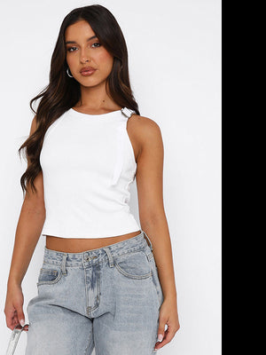 Liber Women's Summer Y2K Solid Color Round Neck Sleeveless Slim Fit Camisole
