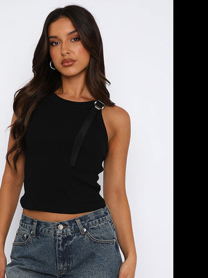 Liber Women's Summer Y2K Solid Color Round Neck Sleeveless Slim Fit Camisole