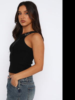 Liber Women's Summer Y2K Solid Color Round Neck Sleeveless Slim Fit Camisole