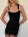 Liber Women's Summer Y2K Solid Color Square Neck Sleeveless Mini&Short Dresses