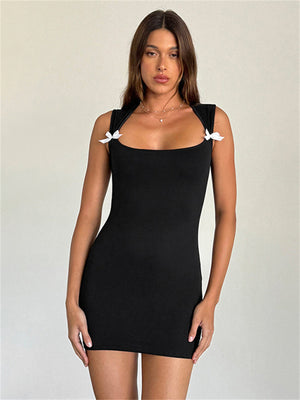 Liber Women's Summer Y2K Solid Color Square Neck Sleeveless Mini&Short Dresses