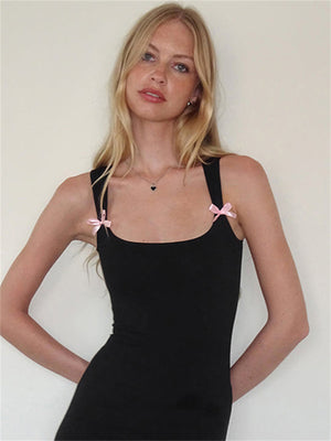 Liber Women's Summer Y2K Solid Color Square Neck Sleeveless Mini&Short Dresses