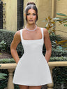 Liber Women's Summer Y2K Solid Square Neck Strapped Short Dresses