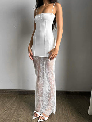 Liber Women's Summer Y2K Lace Patchwork Maxi Dresses