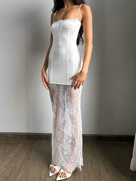 Liber Women's Summer Y2K Lace Patchwork Maxi Dresses