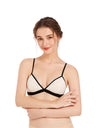 Liber Women's Contrast Color Hemming, Lace 1/2 Cup Wire-Free Push-Up Bra
