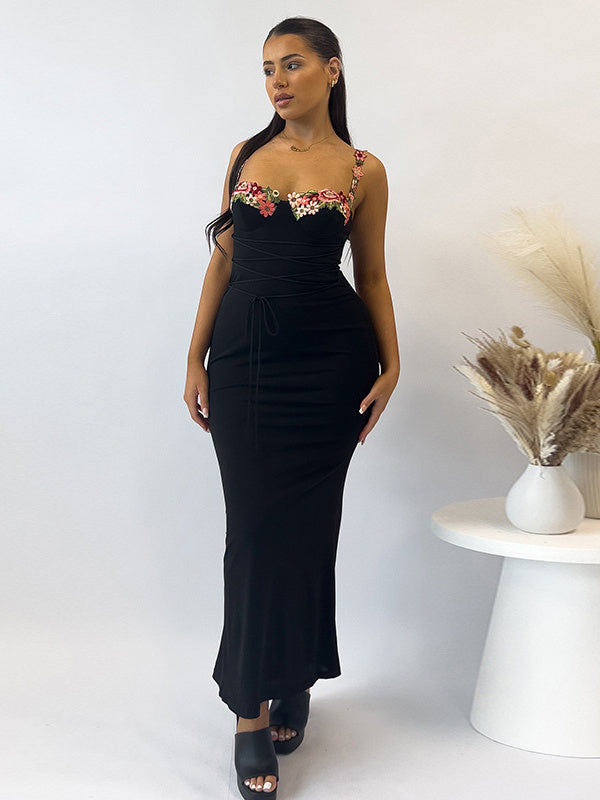 Liber SS Women's Urban Outdoor Stitching Square Neck Suspender Maxi Dress