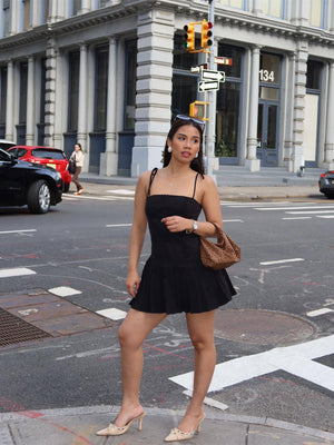 Liber SS Women's Urban Outdoor Solid Color Square Neck Suspender Mini&Short Dresses