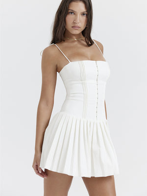 Liber SS Women's Urban Outdoor Solid Color Square Neck Suspender Mini&Short Dresses