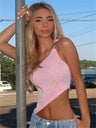 Liber Women's Summer Y2K Solid Slant Collar Lace Tube Top