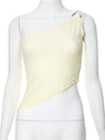 Liber Women's Summer Y2K Solid Slant Collar Lace Tube Top