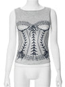 Liber Women's Summer Y2K Printed Round Neck Sleeveless Slim Fit Camisole