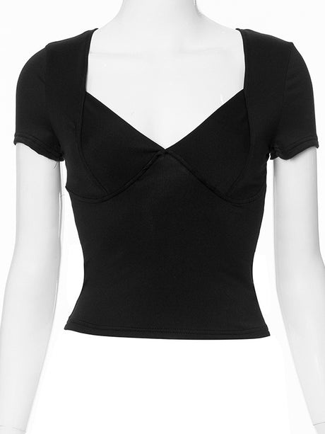 Liber Women's Summer Y2K Solid Color V-Neck Short Sleeve Tank Top