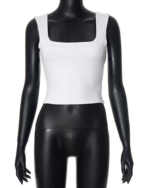 Liber Women's Summer Y2K Solid Color Square Neck Sleeveless Slim Fit Camisole