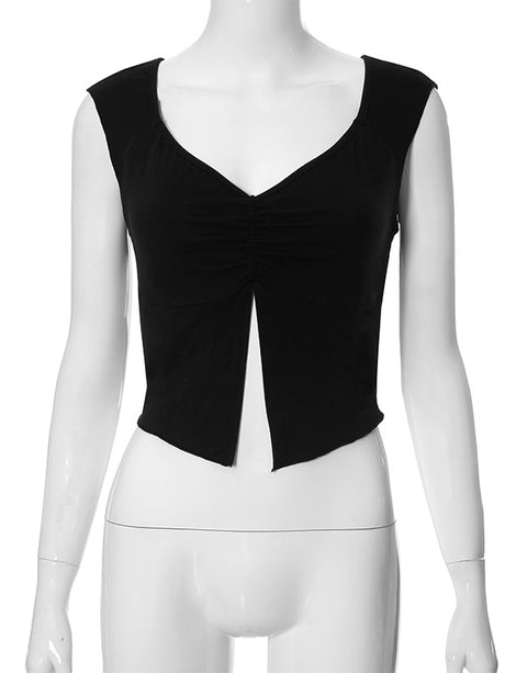 Liber Women's Summer Y2K Solid Color Short Sleeve Tank top