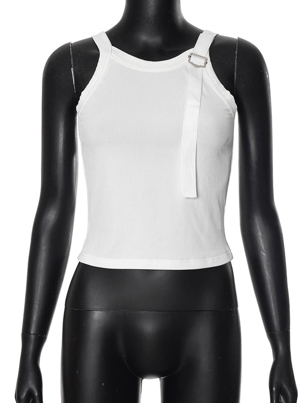 Liber Women's Summer Y2K Solid Color Round Neck Sleeveless Slim Fit Camisole