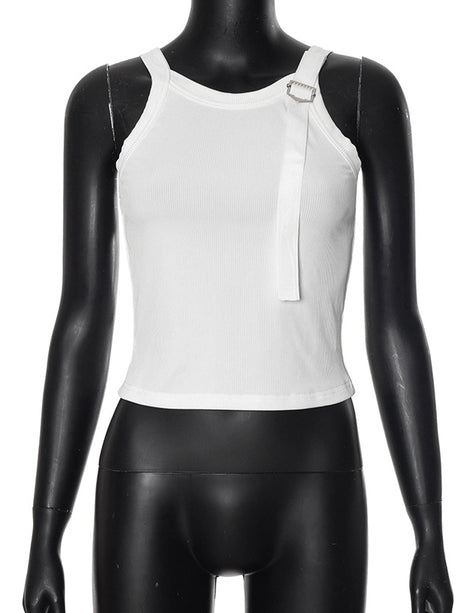 Liber Women's Summer Y2K Solid Color Round Neck Sleeveless Slim Fit Camisole