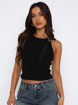 Liber Women's Summer Y2K Solid Color Round Neck Sleeveless Slim Fit Camisole