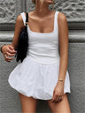 Liber Women's Summer Solid Square Neck Patchwork Short Dresses