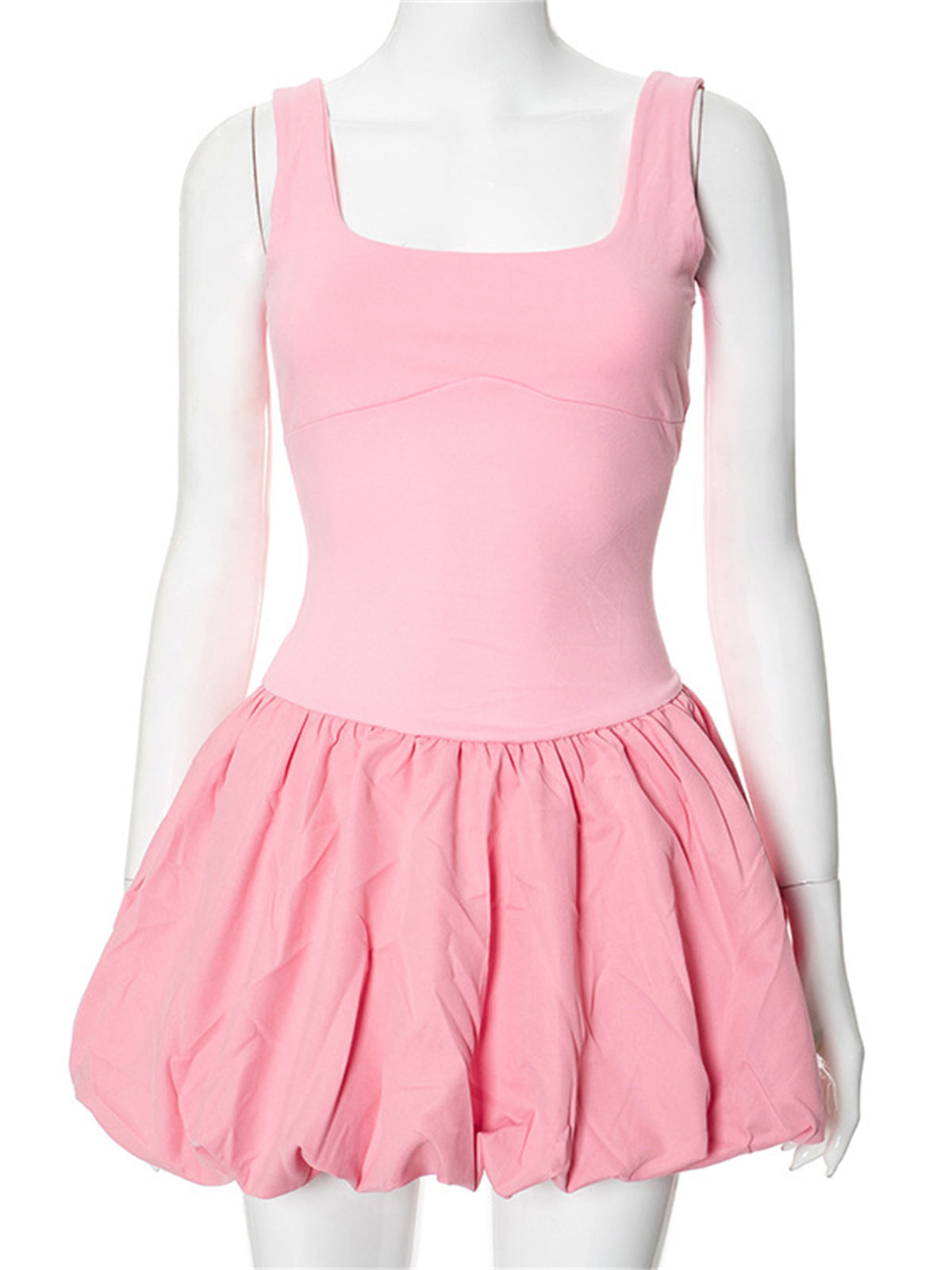 Liber Women's Summer Solid Square Neck Patchwork Short Dresses