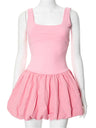 Liber Women's Summer Solid Square Neck Patchwork Short Dresses