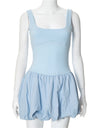 Liber Women's Summer Solid Square Neck Patchwork Short Dresses