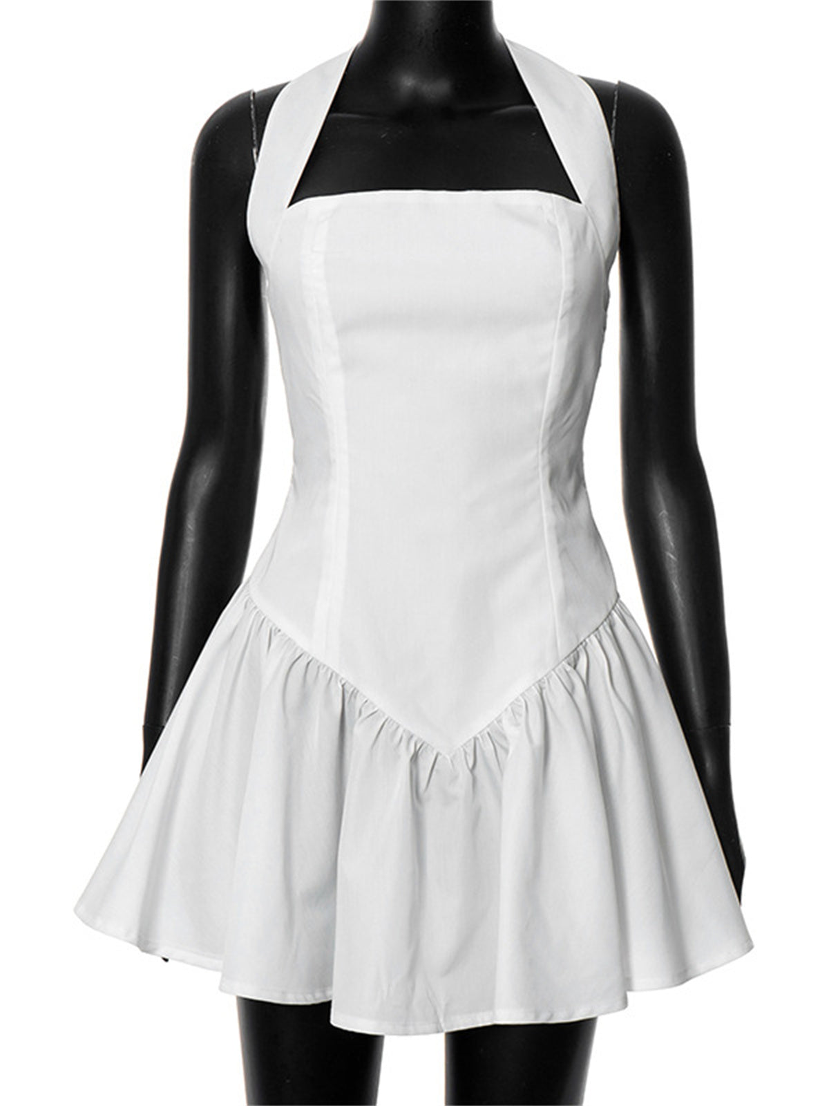 Liber Women's Summer Y2K Solid Ruffled Hem Short Dresses