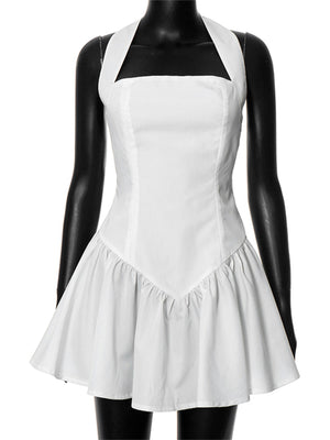 Liber Women's Summer Y2K Solid Ruffled Hem Short Dresses