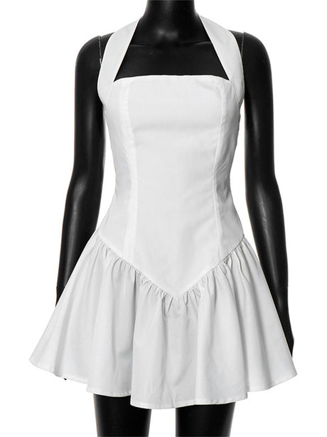 Liber Women's Summer Y2K Solid Ruffled Hem Short Dresses