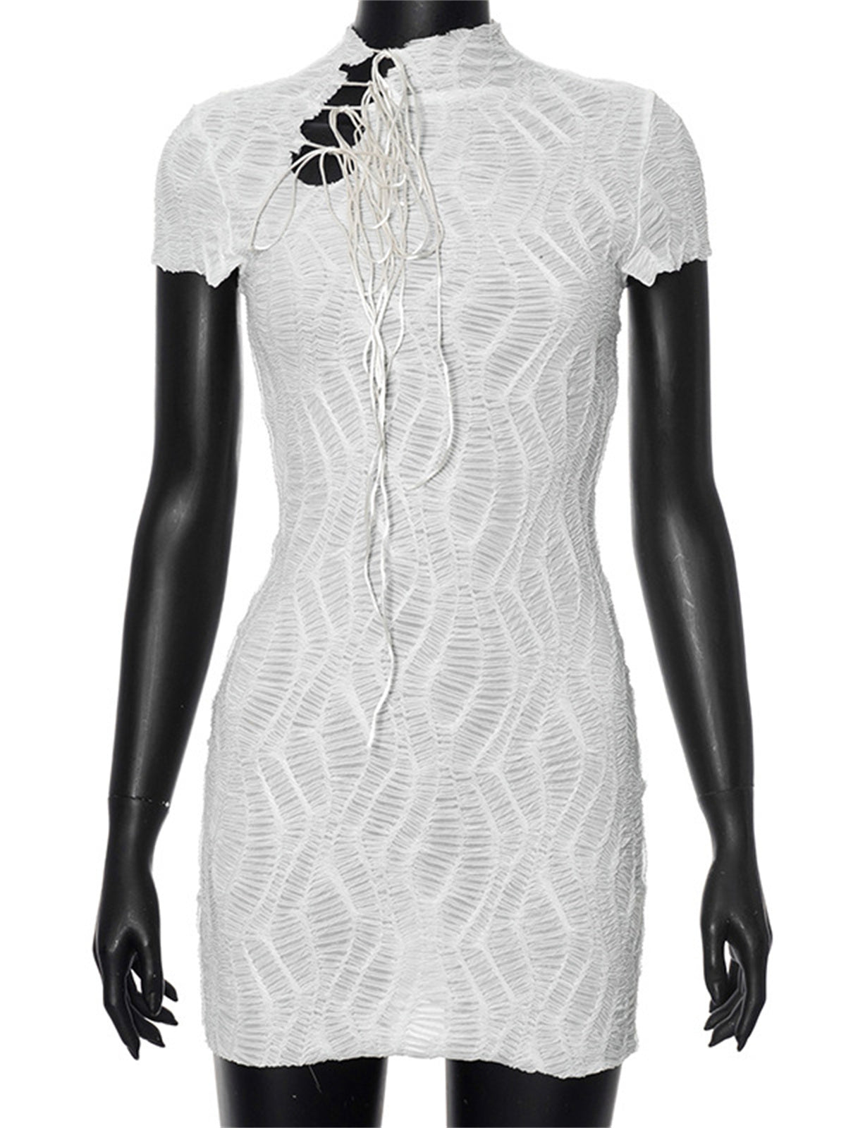 Liber Women's Summer Y2K Tassel High Neck Short Sleeve Mini&Short Dresses