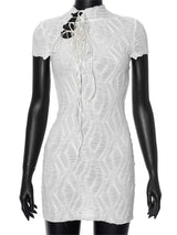 Liber Women's Summer Y2K Tassel High Neck Short Sleeve Mini&Short Dresses