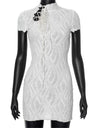 Liber Women's Summer Y2K Tassel High Neck Short Sleeve Mini&Short Dresses