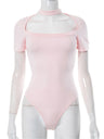 Liber Women's Summer Solid Square Collar Bodysuit
